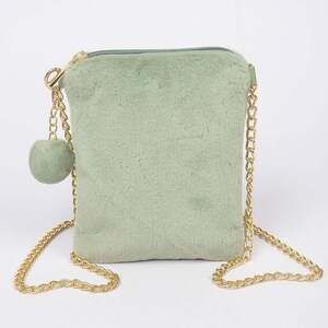Sage Green Faux Fur Small Crossbody Bag with Pom Pom Charm